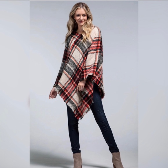 Super Soft “L.I.B” Western Chic Plaid Pocho - Picture 3 of 4